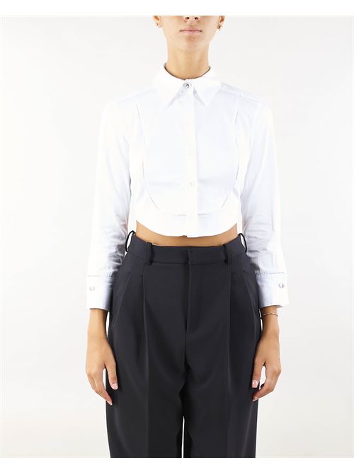 Cropped poplin shirt with plastron and logo elastic Elisabetta Franchi ELISABETTA FRANCHI | Shirt | CA07547E2100